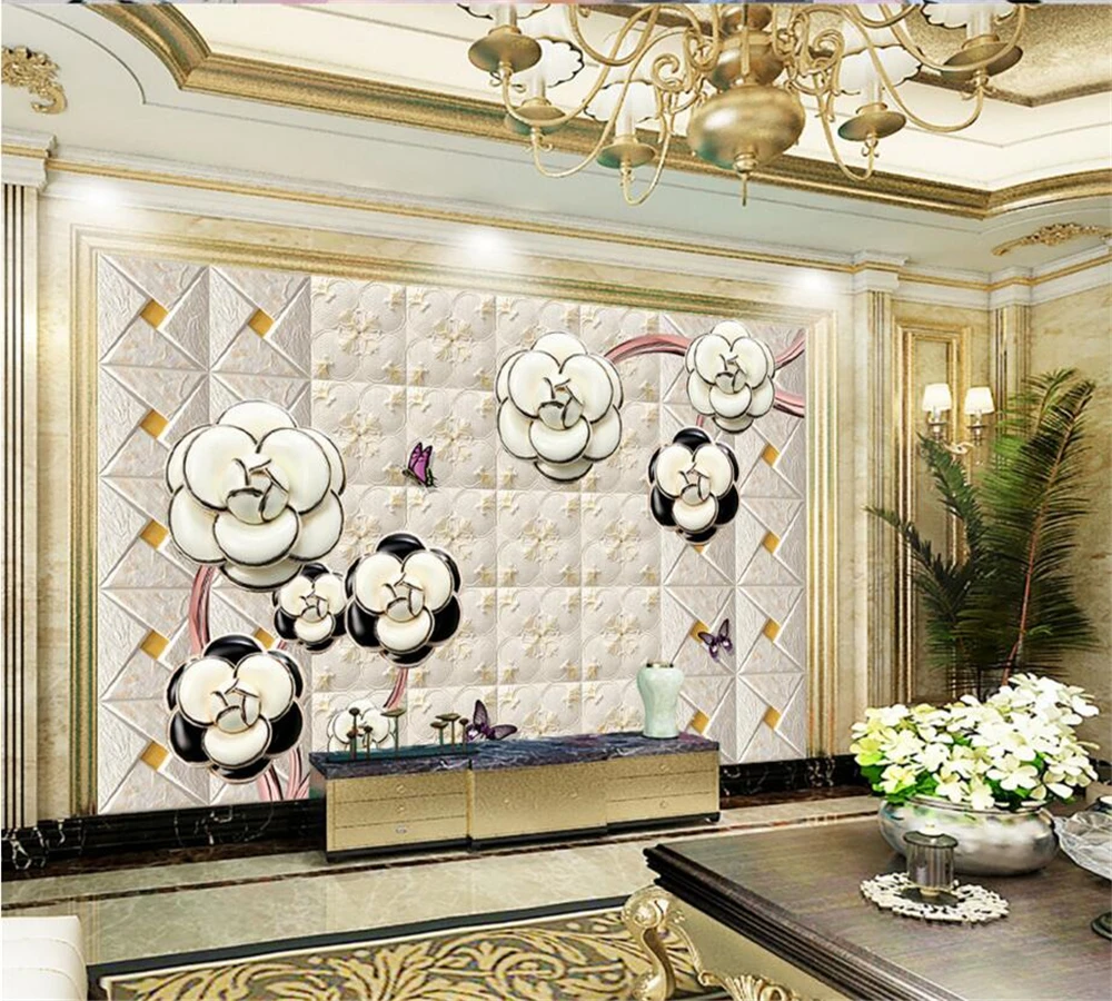 Beibehang большие пользовательские обои плитка мягкая рельефная Камелия для