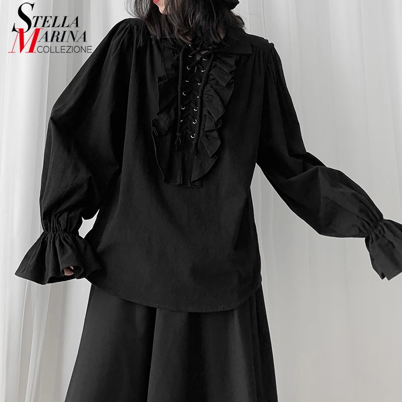 Женская блузка с расклешенными рукавами однотонная черная или белая