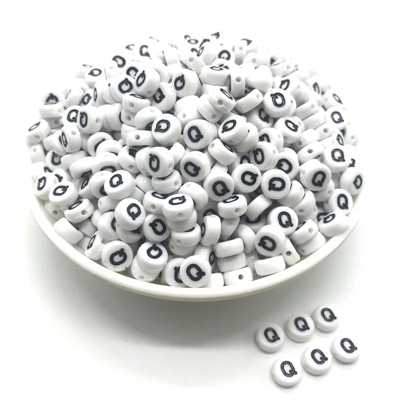 100pcs 4x7mm round letters 26 letters beads multi-color peach heart-shaped spacer beads For bracelet necklace jewelry making - Color: Q