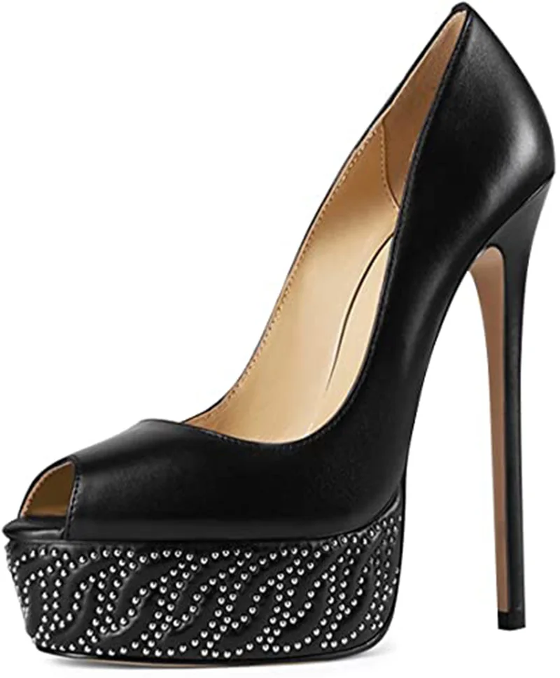 Женские вечерние туфли FSJ черные туфли-лодочки на платформе с открытым носком