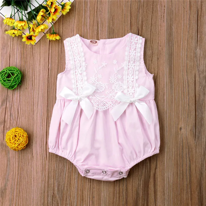 

Baby Girls Bodysuit Kids Clothes Newborn Summer Lace Bow-knot Jumpsuit Infant Bodysuit Princess Toddler Girls Outfit 0-24M