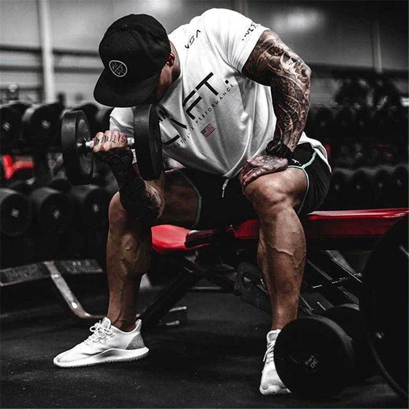 Футболка мужская с круглым вырезом хлопок брендовая одежда для фитнеса и бега