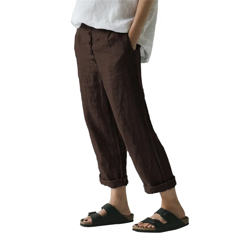 2019 осенние женские повседневные брюки однотонное хлопковое белье уличная Кнопка
