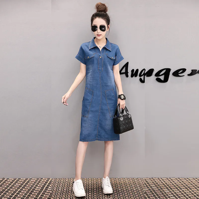 Летнее европейское платье синее женское летнее джинсовое женская одежда|Женские