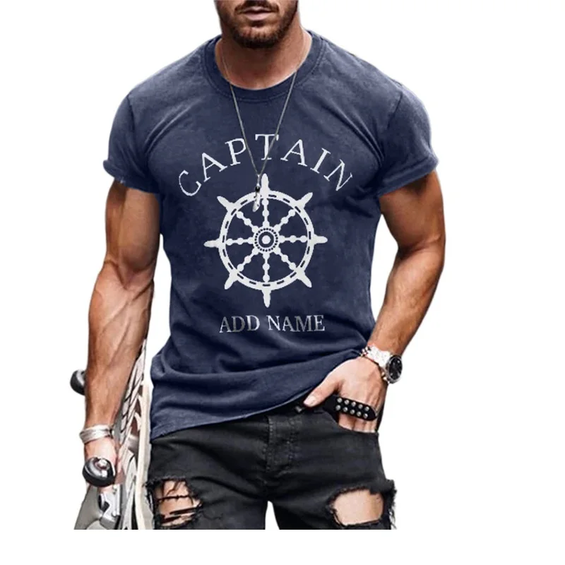 

2021 summer new men's wear summer men's short-sleeved round-neck personality captain printed T-shirt-shirt shirt