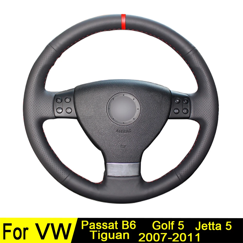 Чехол на руль для Volkswagen Passat B6 Golf 5 Mk5 VW Jetta Tiguan 2011 2007 черный из натуральной кожи