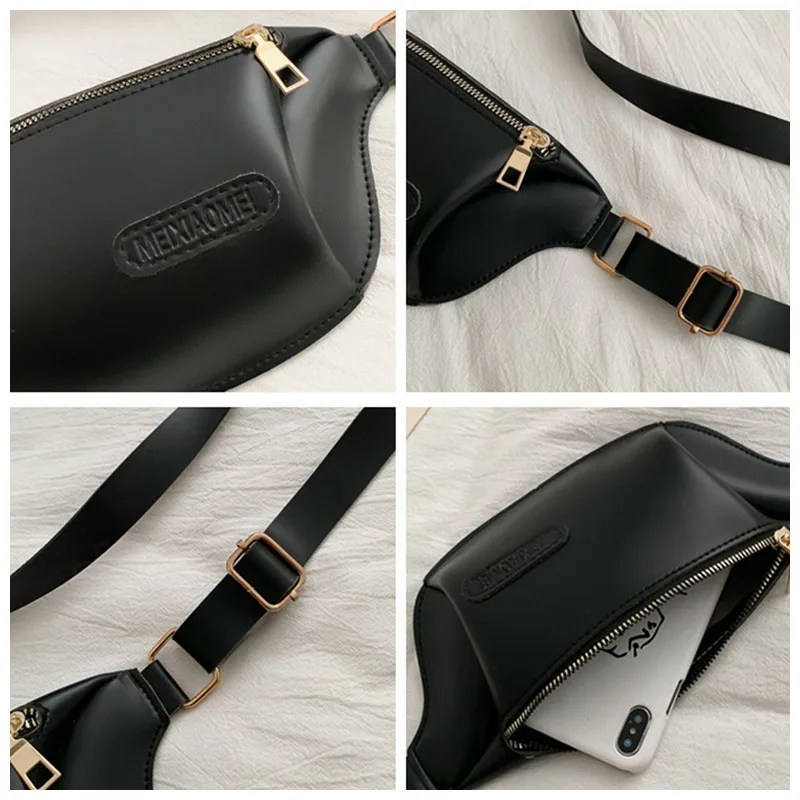 

Solid color Woman Waist Bag Fanny pack PU leather Lady Waist pack Chest Bags Multifunction Mobile coin purse Fashion Banana Bag