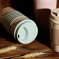 double wall insulation eco friendly wheat fiber straw coffee cup travel coffee mug leakproof gift mugs