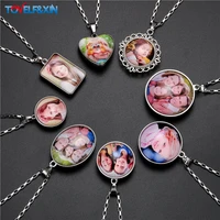 personalized memory photo pendant double side customized stainless steel chain necklace for family members anniversary gift
