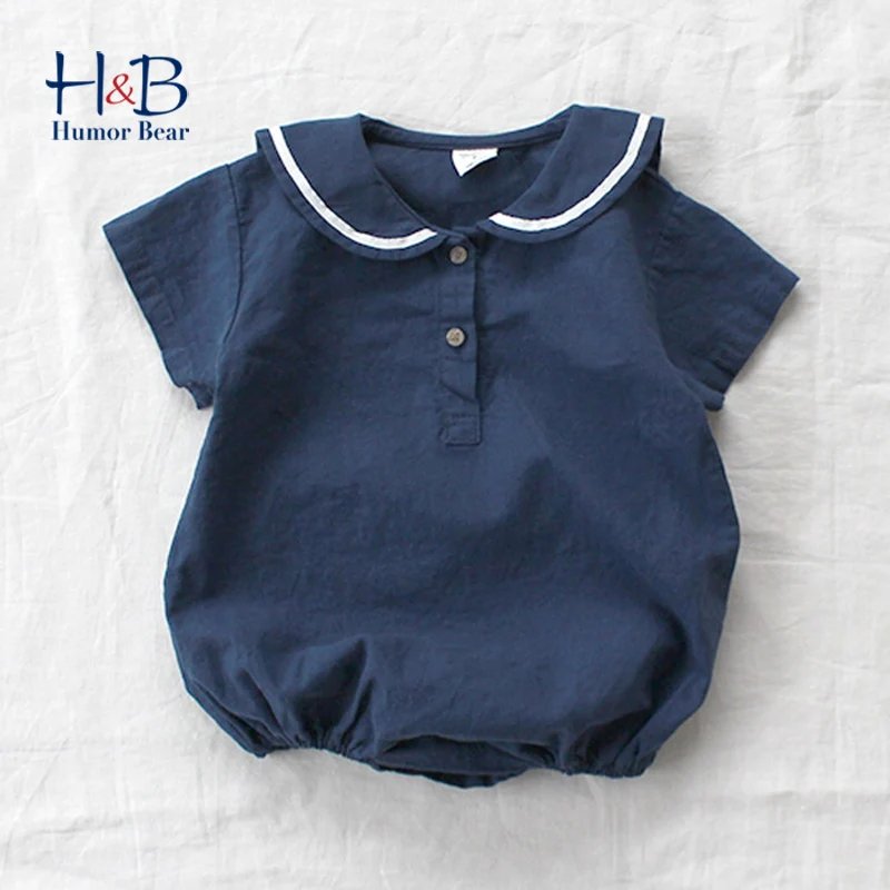 

Humor Bear Summer Baby Boys Girls Jumpsuit Turn-Down Collar Cute Bodysuits Cute Kids Cotton Korean Style Short Sleeve Infant Clo