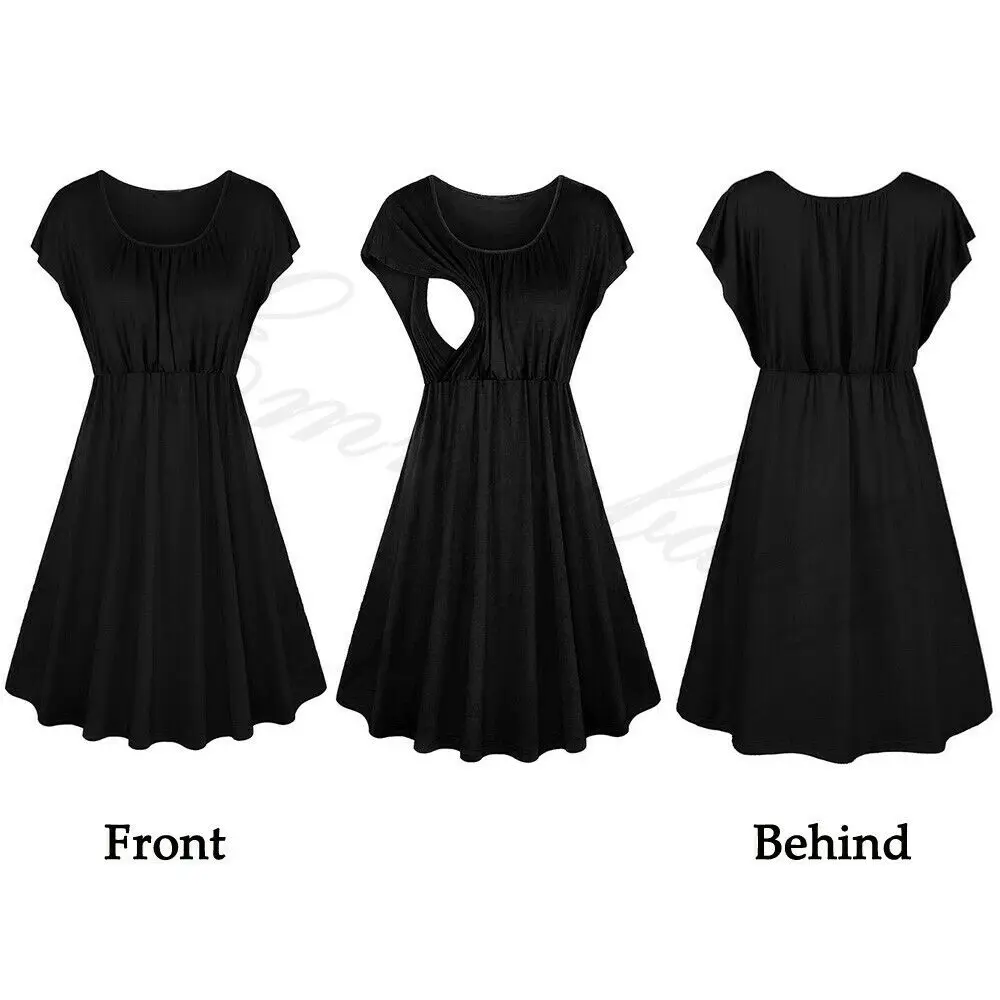 Платья для беременных с коротким рукавом оборками и круглым вырезом летняя мода