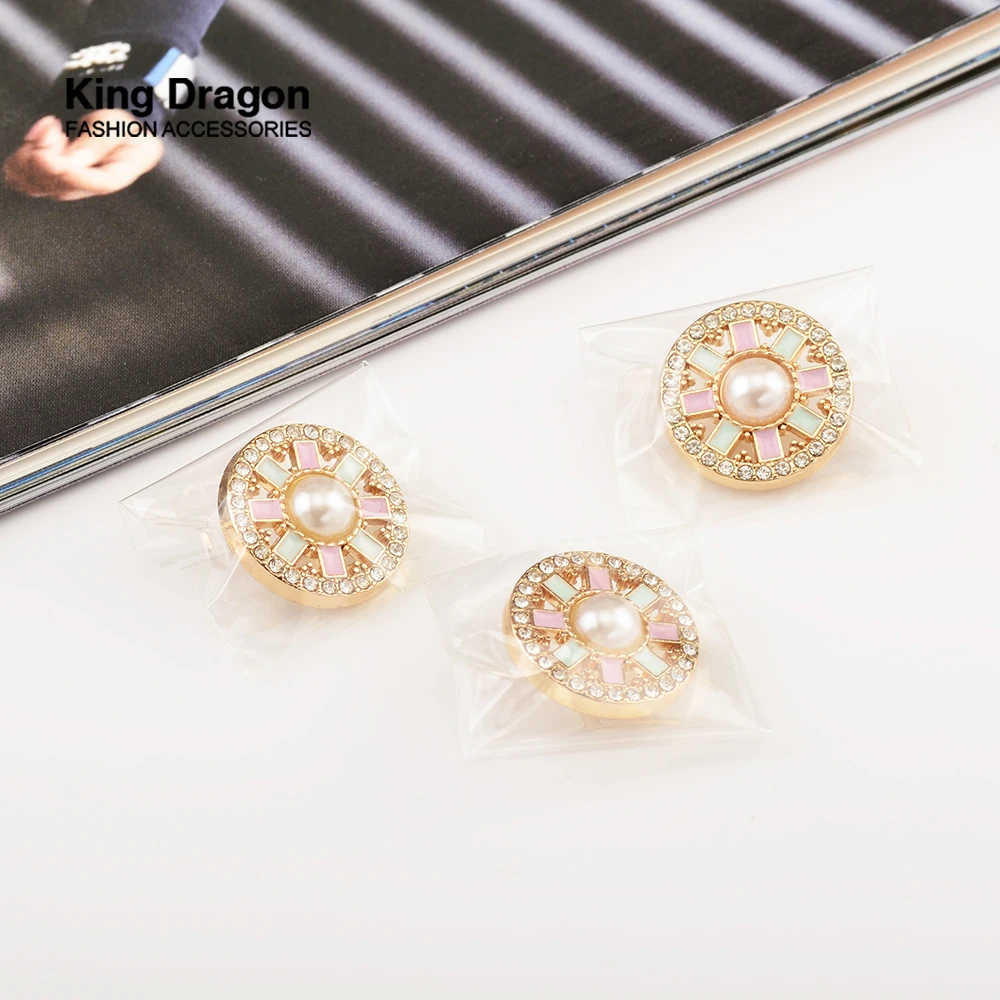New Arrival 6PC Gold Rhinestone Decor Metal Flower Pearl Buttons For Clothes Coat Cardigan Sweater Sew Needlework KD886 | Дом и сад
