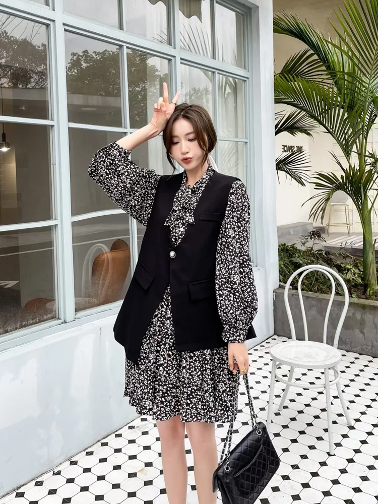 

Floral Dress Vest two piece suit women's fashion suit 2021 spring and summer