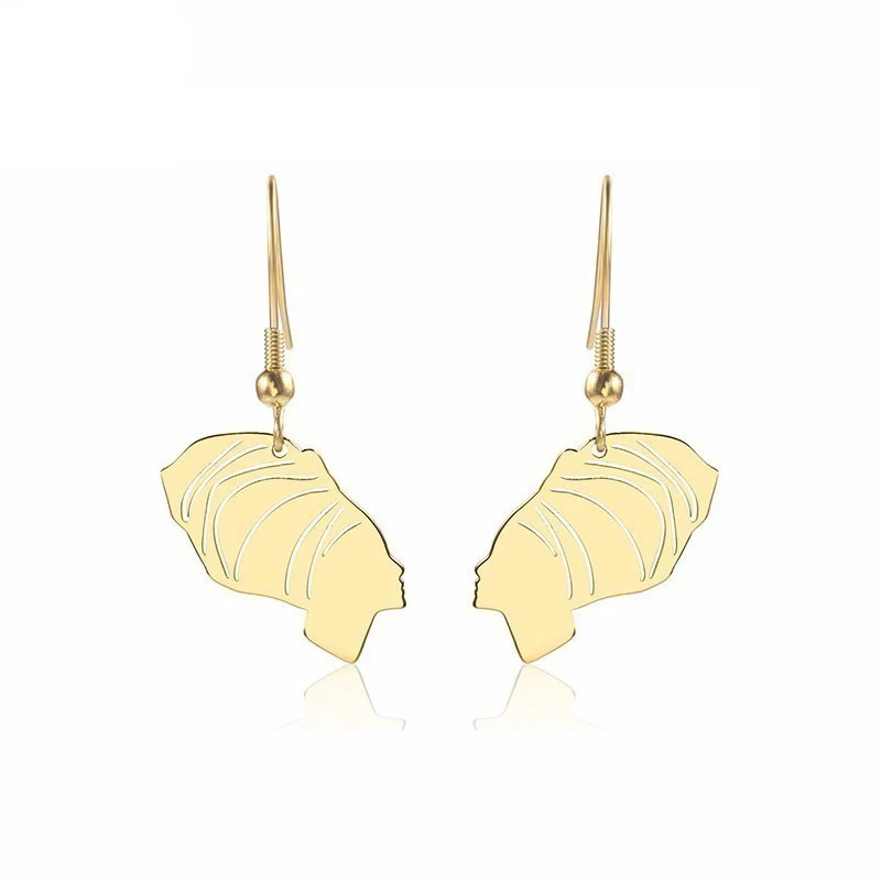 Серьги в виде головы Африканской Женщины из нержавеющей стали стиле минимализма