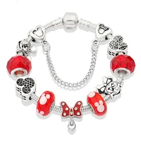 disney mickey minnie mouse bracelet simple red bow pendant crystal bracelet all match classic bead jewelry bracelets for women