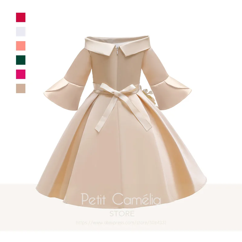 New Summer Dress Princess Girls Party Casual Solid Appliques Bow Ribbons Draped Kids Formal Embroidery Costume Ball Gown | Детская