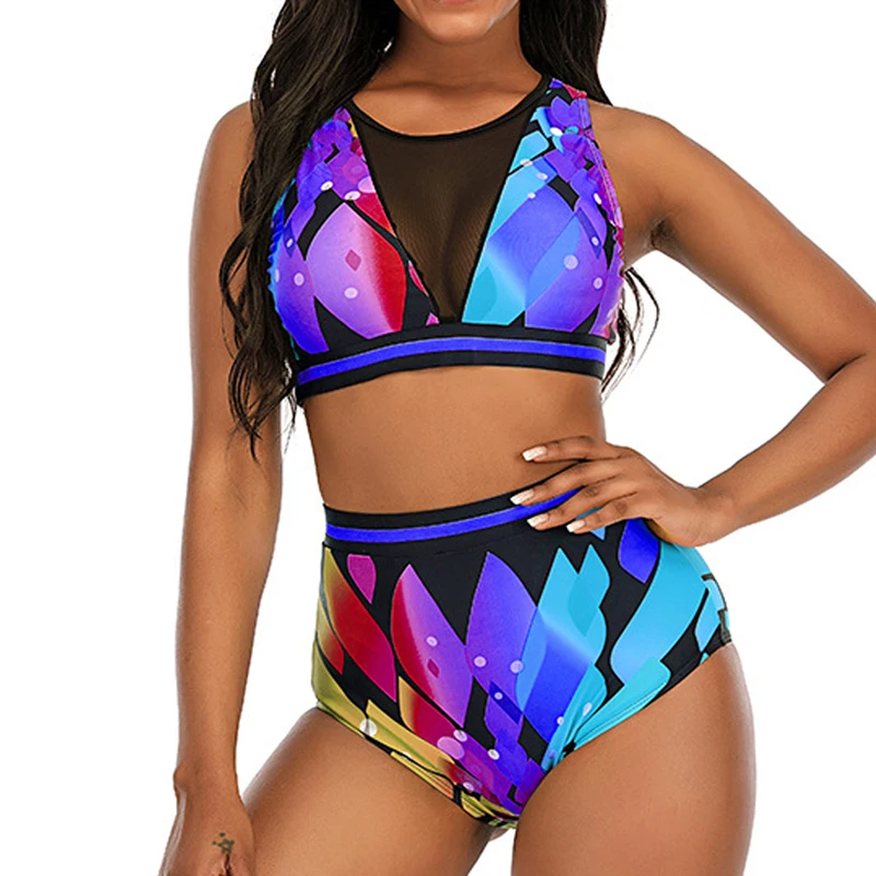 

Пикантные сетчатые Высокая Талия Бикини Топ Купальники Для женщин пуш-ап, купальник для женщин размера плюс, бикини, набор, купальник ванный...