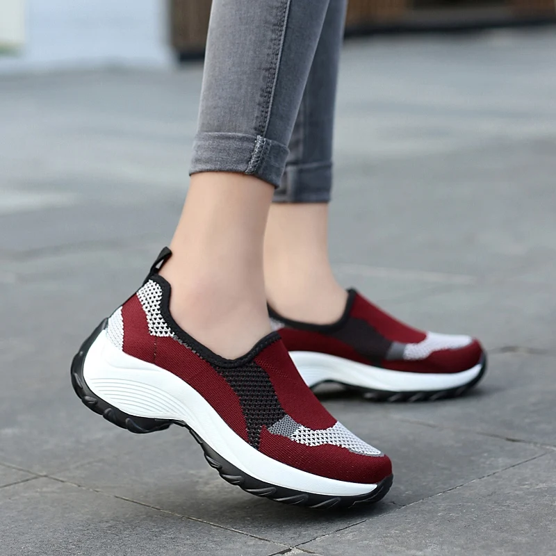 

Height Increasing Women Shoes 2019 Summer Slip-on Wedges Sneakers Woman Female Breathable Mesh Shoes Plus