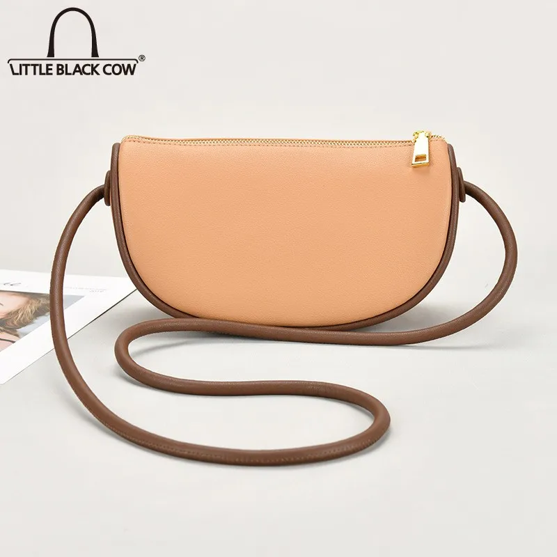 

Fashion New Cow Split Leather Saddle Bags Women Shoulder Crossbody Half Moon Bags Street Solid Color Zipper Small Bags Female