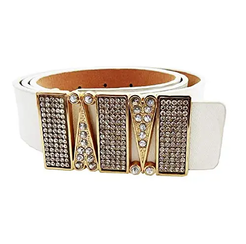 Женский ремень из искусственной кожи с белой пряжкой сердечками и стразы |