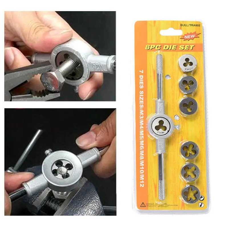 

8Pcs M3-M12 Tap Die wrench set Thread Screw Plug Tap Drill Metric Hand Tap Die Wrench Threading Hand Tool tap and die set