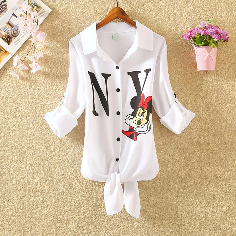 

Houthion Printing Chiffon Women's Blouses Casual Retro Temperament Blouse Woman Shirt Long Sleeve Top Spring Summer Fashion