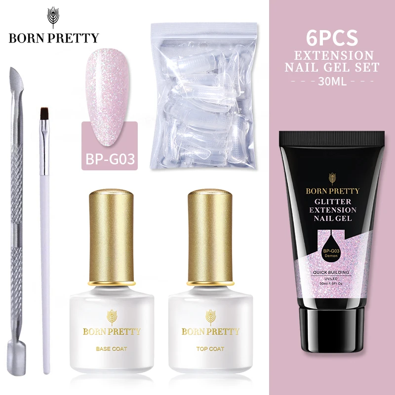 

BORN PRETTY UV Nail Gel Polish Kit Clear Glitter Extension UV Gel Acrylic Gel Nail Art Extesnion Set Manicure Varnish Tool