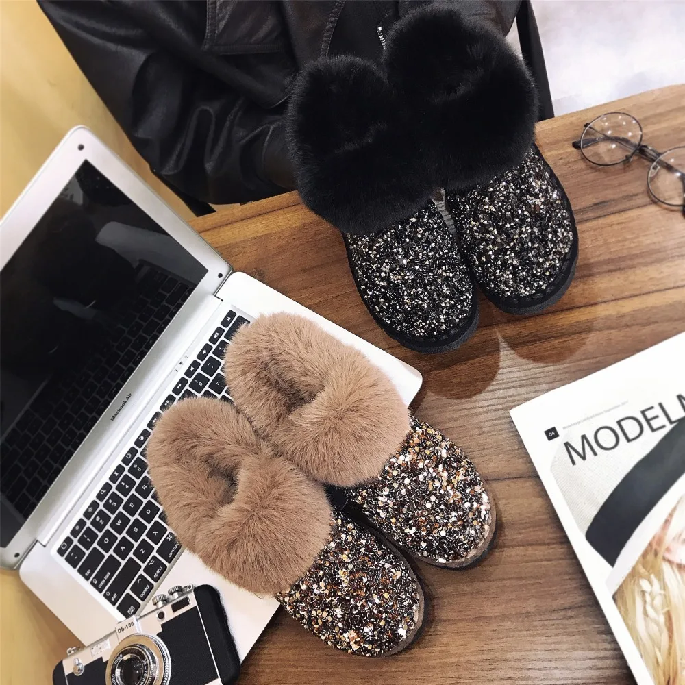 Dropshipping Women Winter Warm Boots Antiskid Outsole Lady Snow Shiny Brand Fashion Style Easy Wear Hairy Ankle Plus | Обувь
