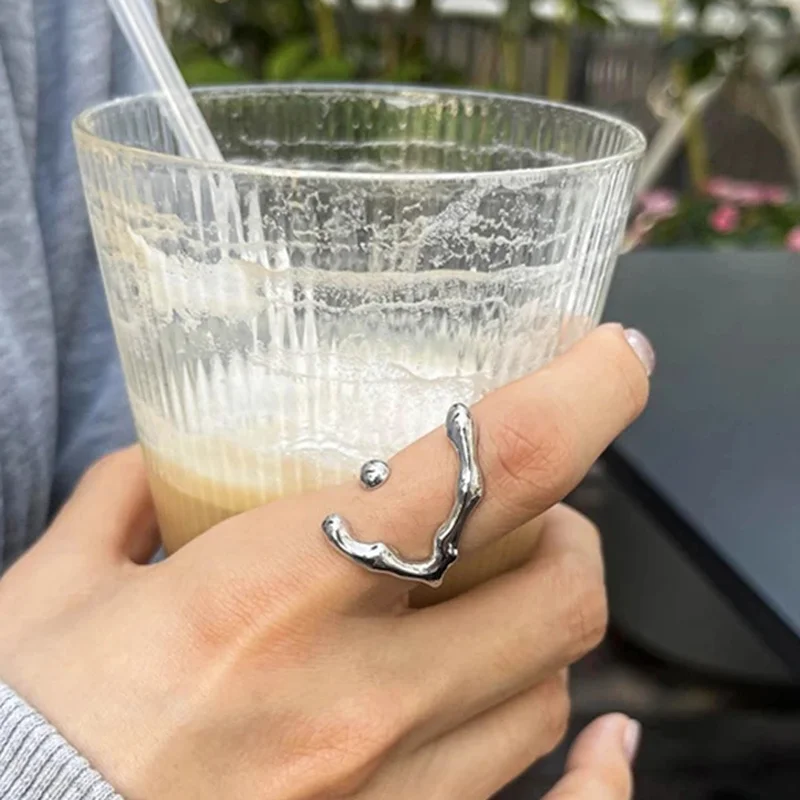 

925 Sterling Silver Geometric Texture Ring For Women Irregular Strips Rings Personality Simplicity Open Ring