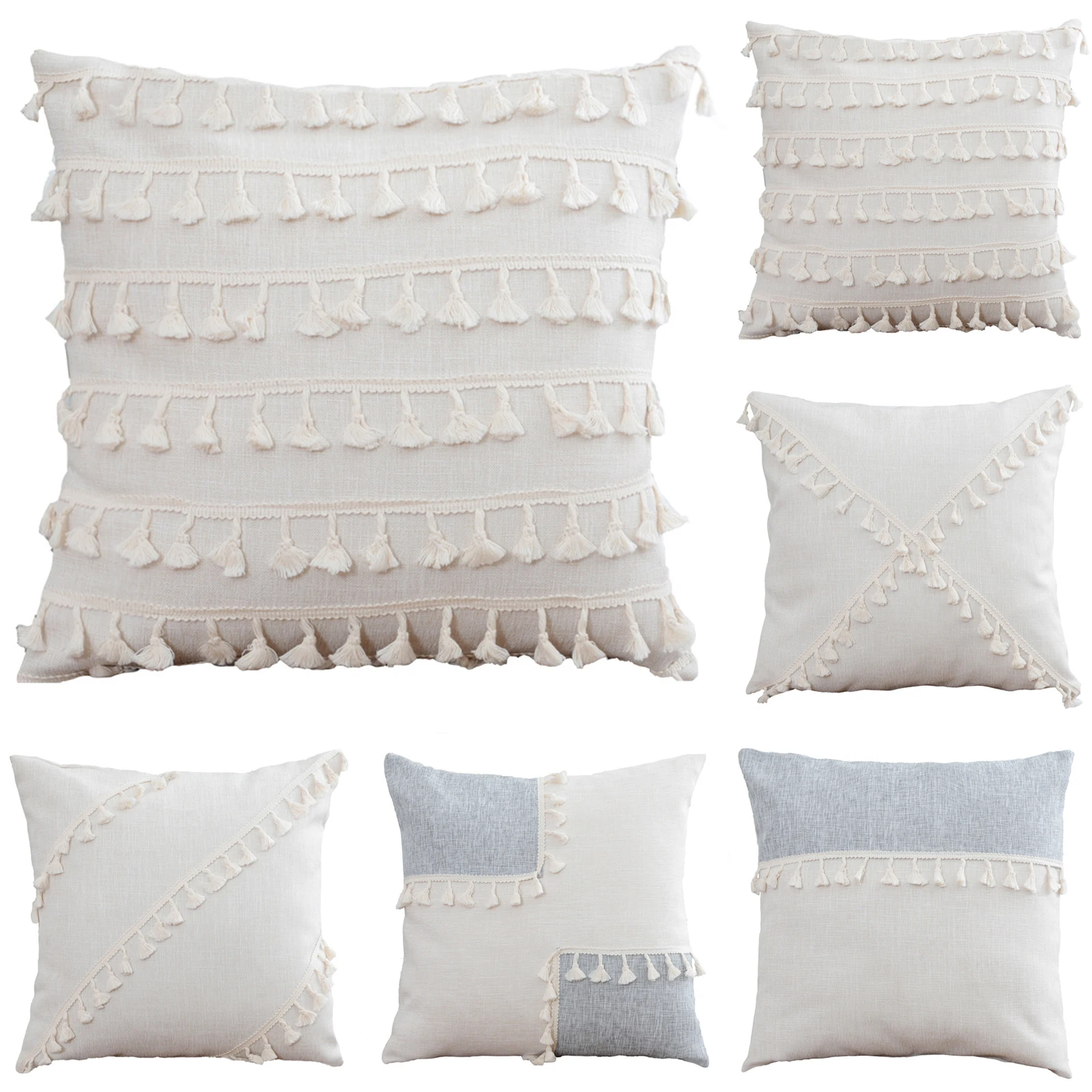 

Tassel Pillowcase Boho Tassel Cotton Square Decorative Pillow Covers Cotton White Cushion Cover Living Room Throw Pillow Cases