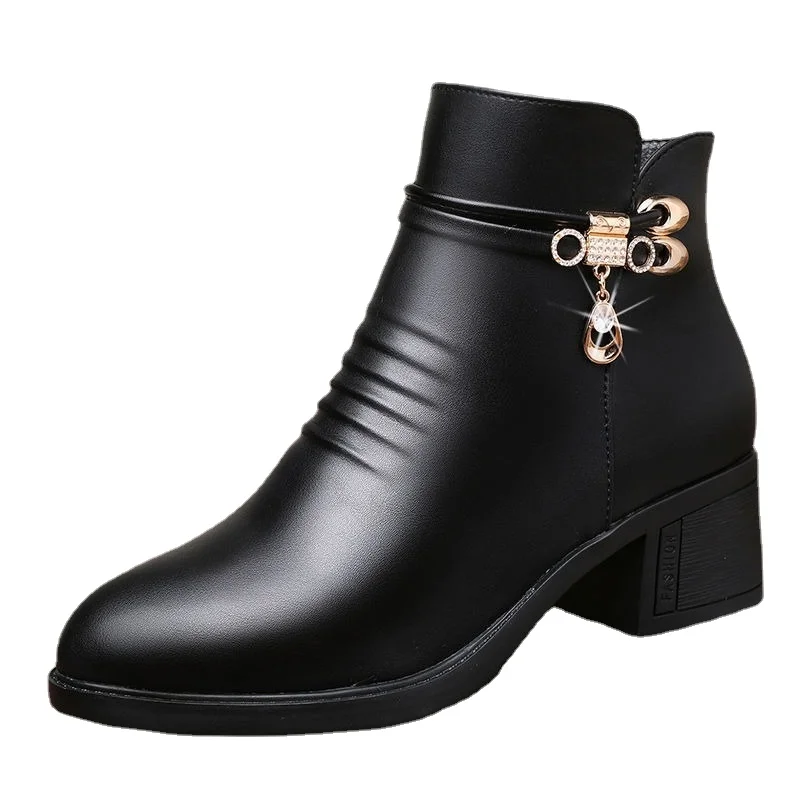 

Женские осенне-зимние теплые ботинки из натуральной кожи и хлопка, водонепроницаемые Нескользящие короткие ботинки