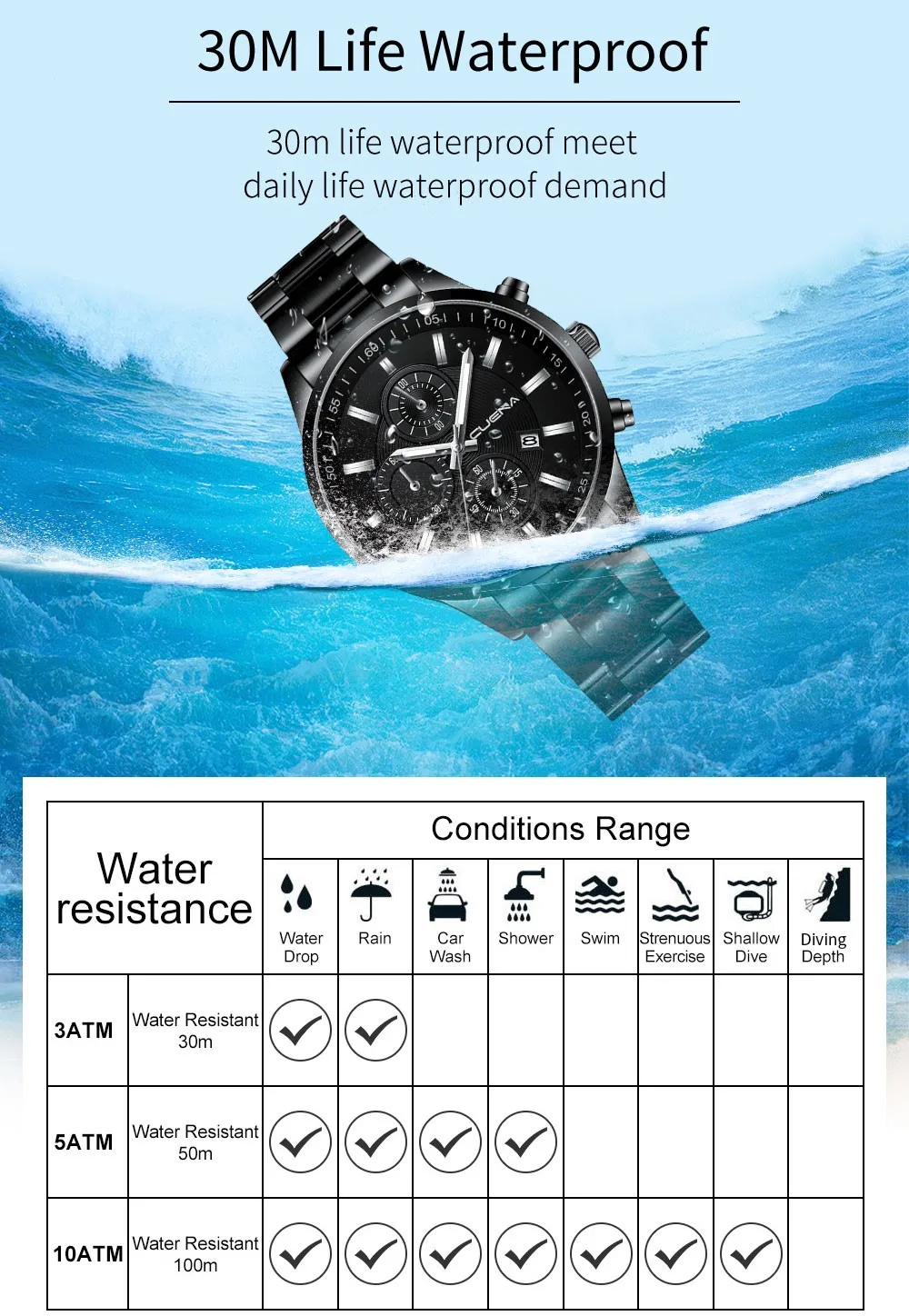 

CUENA Luxury Brand Men's Watches Fashion Stainless Steel Analog Date Sport Quartz Business Wristwatch clock herren uhren F5