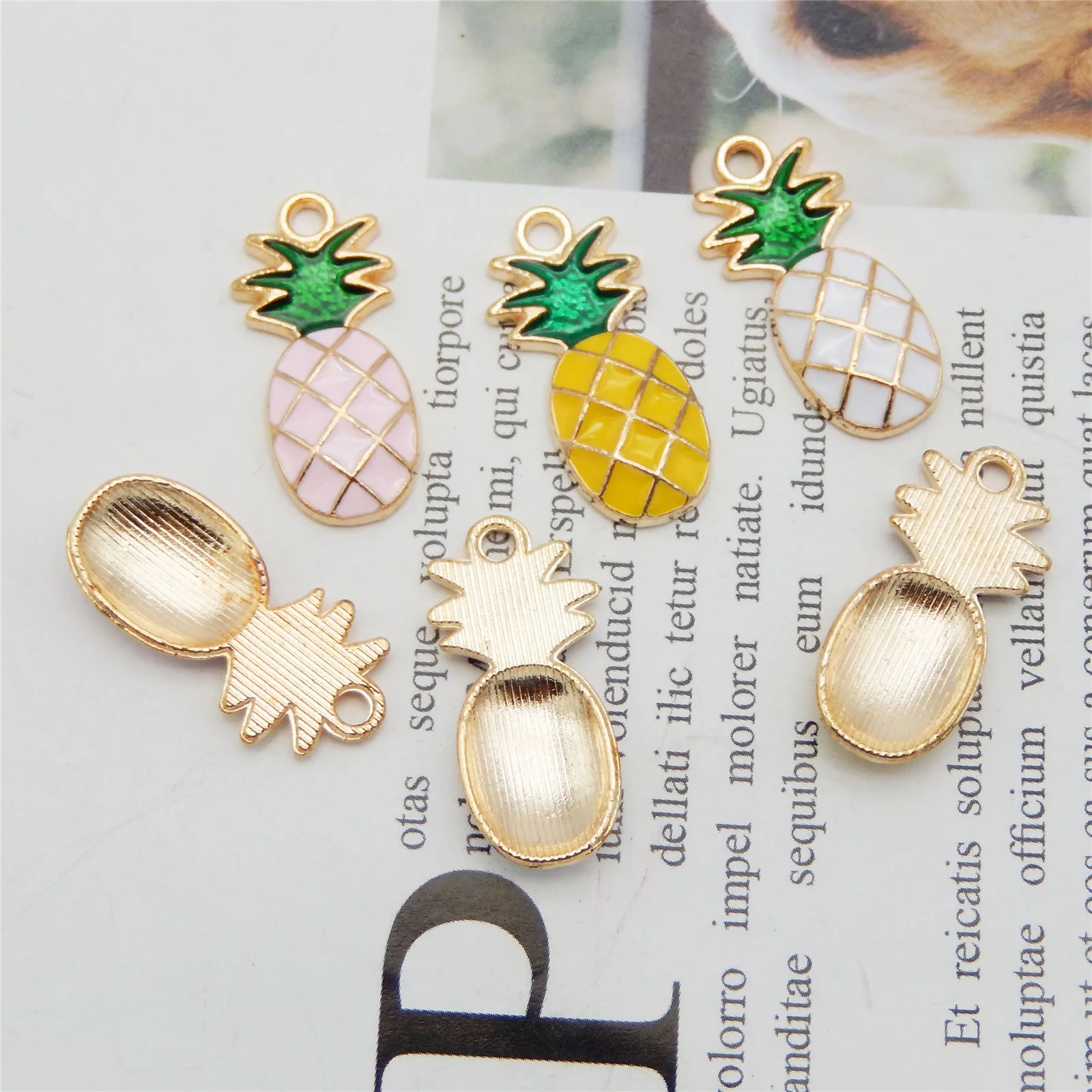 GraceAngie 6PCS Pineapple Fruit Style Pink Necklace Enamel Pendant Handmade Yellow Jewelry Charms Bracelet White DIY Findings|jewelry charms|pendant