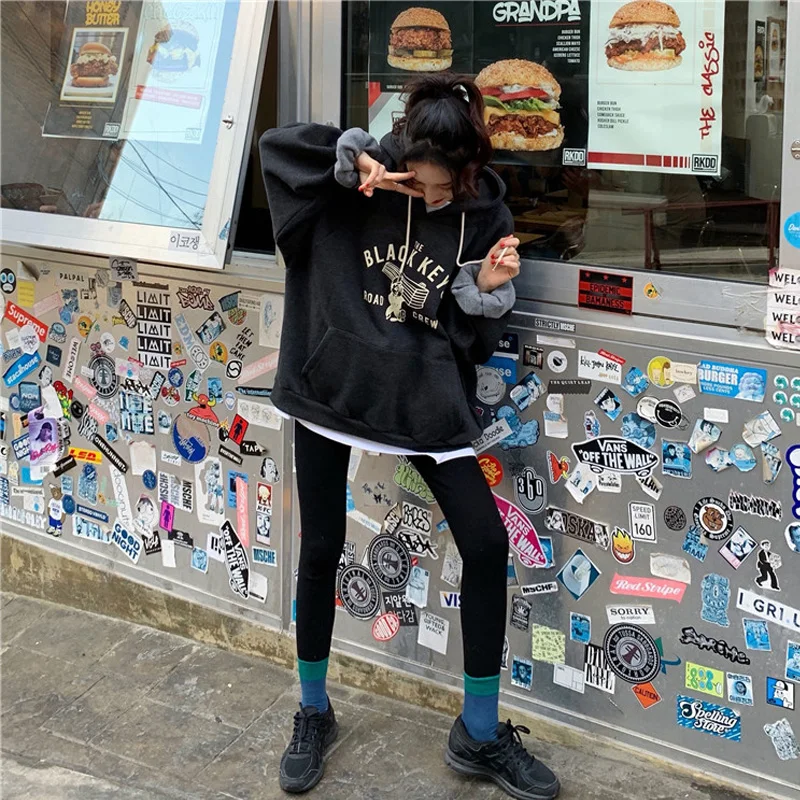 

2021 Fashion Letter Cartoon Hoodies Streetwear Fleece Man Woman Pullover Sweatshirt Spring Atumn Loose Casual Hooded For Women