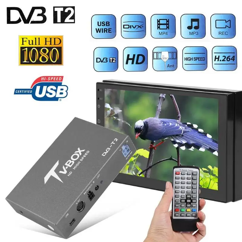 VODOOL автомобильный мобильный DVB-T2 цифровая ТВ коробка мини HD ТВ приемник сигнала тюнер для автомобиля DVD видео мультимедийный плеер системы с антенной