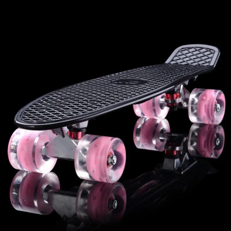 

22inch Cruiser Skateboard Mini Longboard Fish Board Children Scooter Retro Long Board 4-Wheel Skate Board With Led Flash Wheels