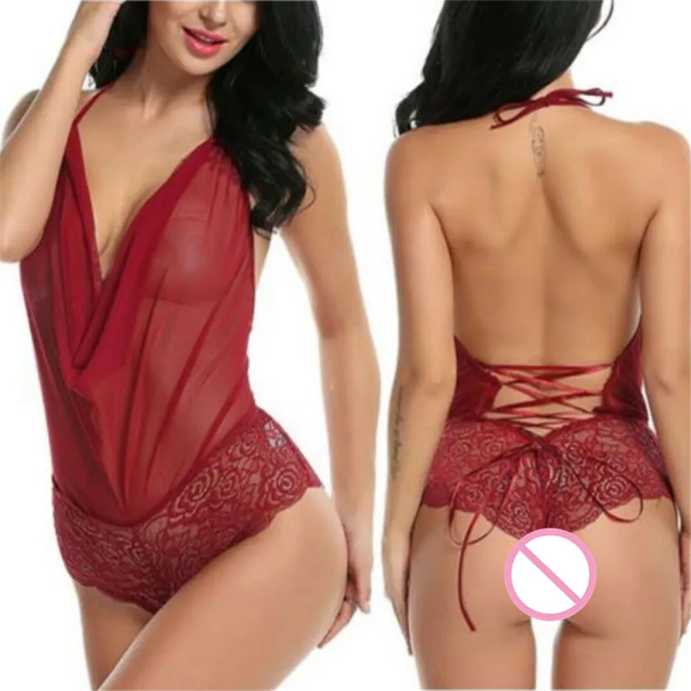 Сексуальное нижнее белье боди ночное глубокое Эротическое кружевное с открытой