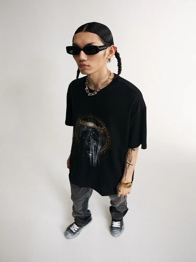 

Street dark personality printing loose short-sleeved T-shirt men summer all-match T-shirt men