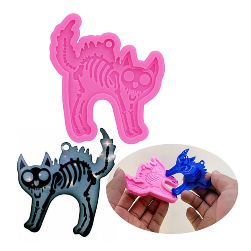 

Блестящий глянцевый брелок в виде кошки-скелета, силиконовый брелок-подвеска «сделай сам», ювелирные изделия для подарка на Хэллоуин, ремес...