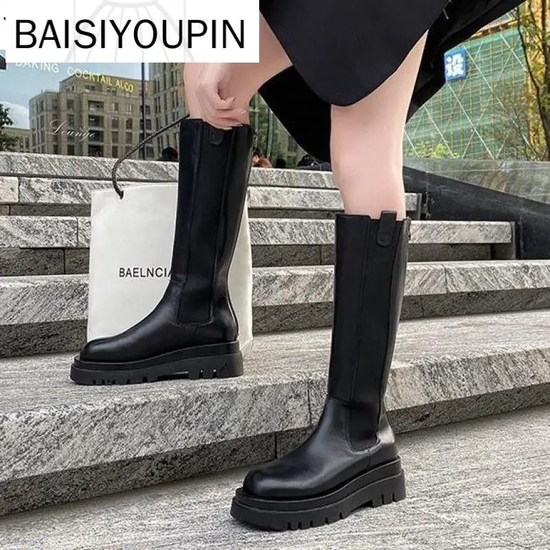 

Женские длинные сапоги на платформе, повседневные Сапоги на молнии, сапоги до колена на массивном каблуке, женская дизайнерская обувь, женс...