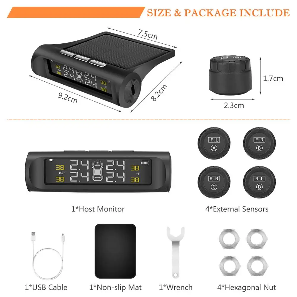 Цифровой ЖК-дисплей автомобильная система контроля давления в шинах солнечная