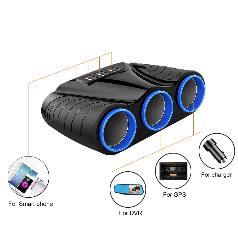 Универсальный 3 Way 12V 24V автомобильный прикуриватель сплиттер адаптер порта USB