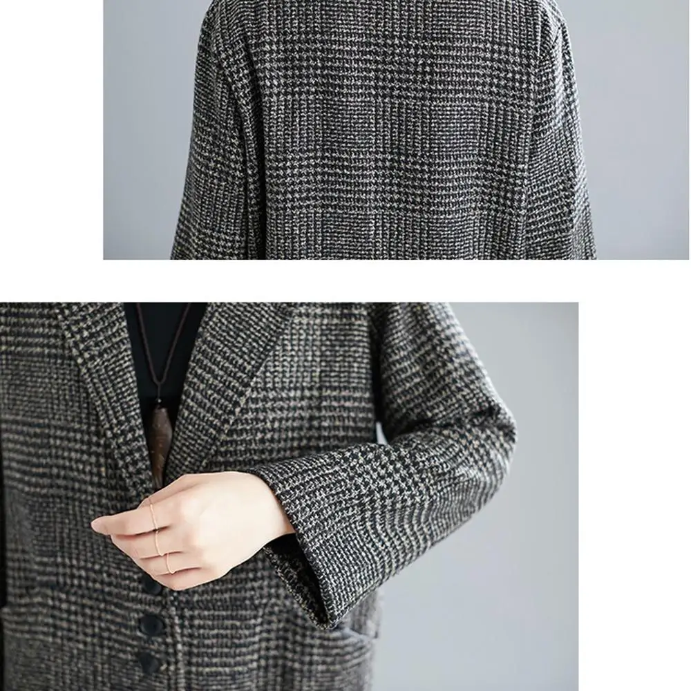 

2019 Coat Women Wool Plus Size Winter Fashion New Elegant Plaid Lapel Coat Cashmere Woolen Coat Winter Abrigos Mujer Invierno