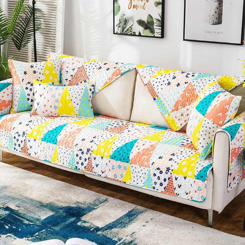 Хлопковый чехол для дивана в клетку и полоску современное минималистичное