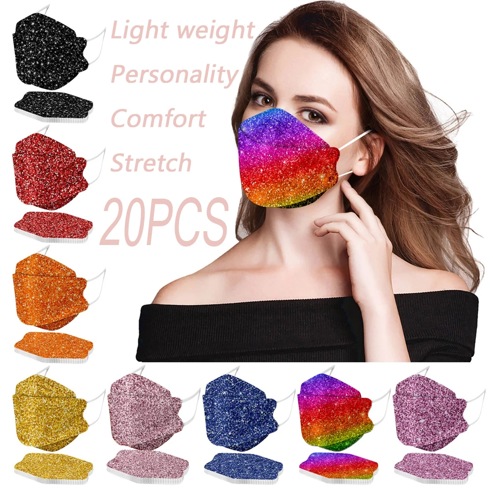 

20pcs Adult Disposable Masks Sequin Mouth Cover 3D Fish Facemasks Outdoor Mascarillas Mascherine Halloween Cosplay Free Shipping