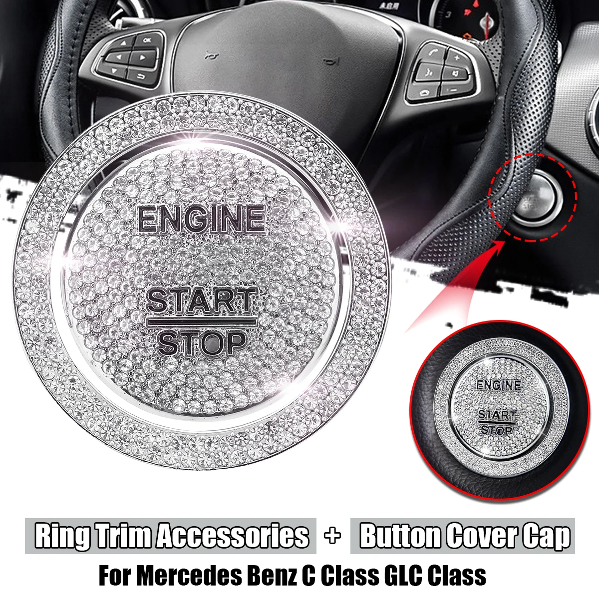 

Car engine start stop Ignition One-Button Cover and Ring Trim Accessories For Mercedes for Benz C Class W205 GLC Class 1piece