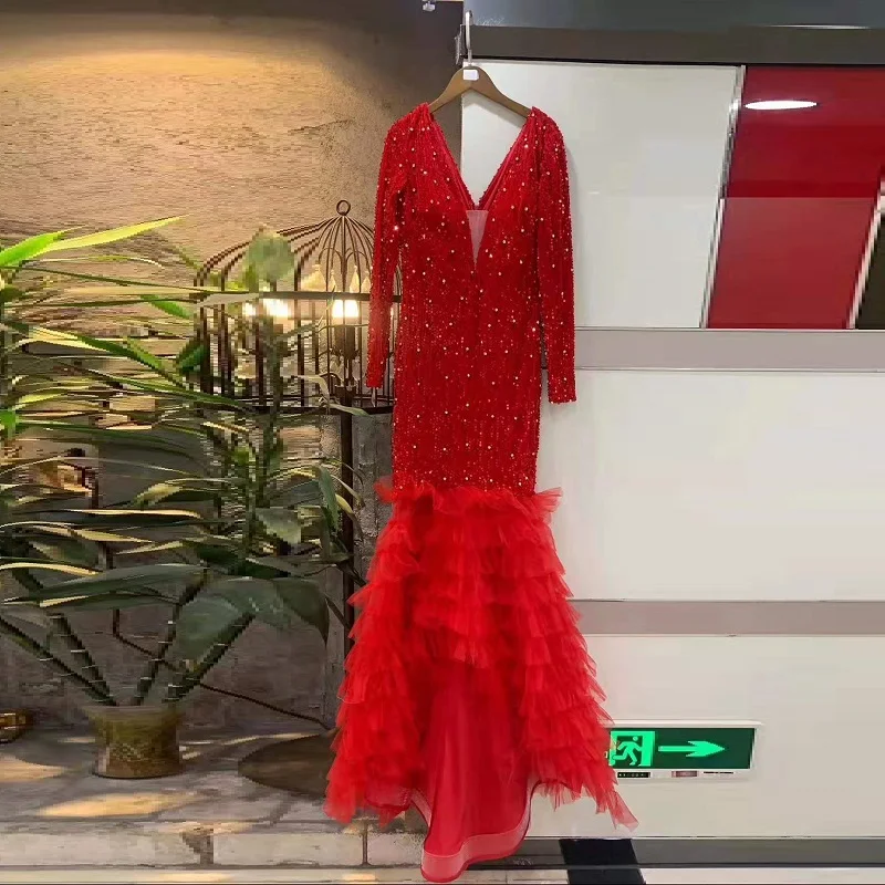 Женское длинное вечернее платье с юбкой годе красное элегантное макси длинным