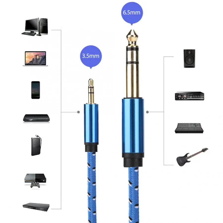 3.5mm Stereo Male to 6.35mm Audio Line for Amplifier Speaker Electric Guitar |