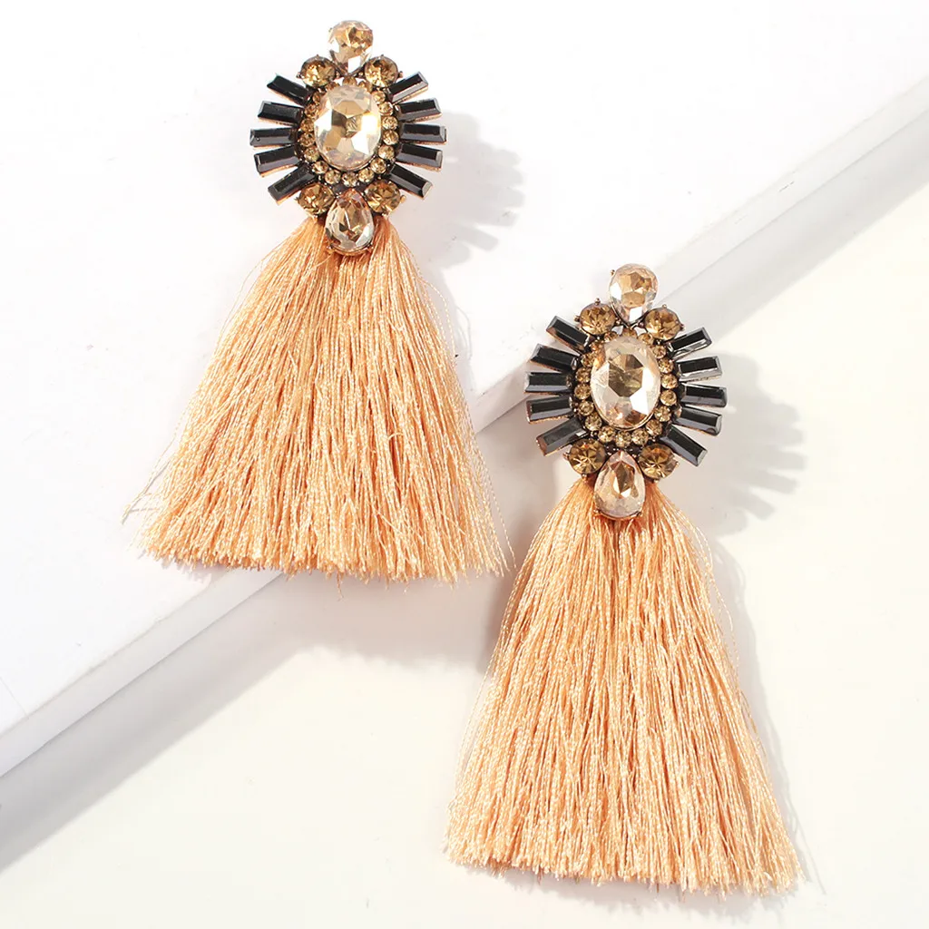 Europe and America bohemian rattan handmade tassel geometry long earrings ladies jewelry wild ear wholesale | Тематическая одежда
