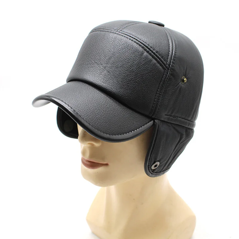 

Новинка 2021 года. Уличная теплая шапка из искусственной кожи Lei Feng с бархатной подкладкой. Зимняя хлопковая шапка с защитой ушей. Кожаная шапка